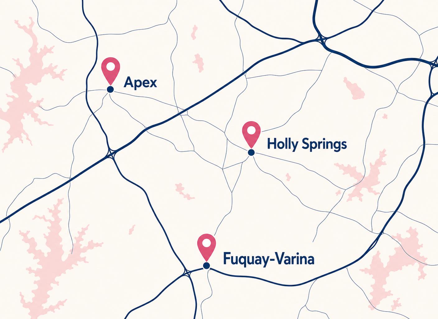 Map of the Easy Organized Laundry service area covering Holly Springs, Fuquay-Varina and Apex, North Carolina
